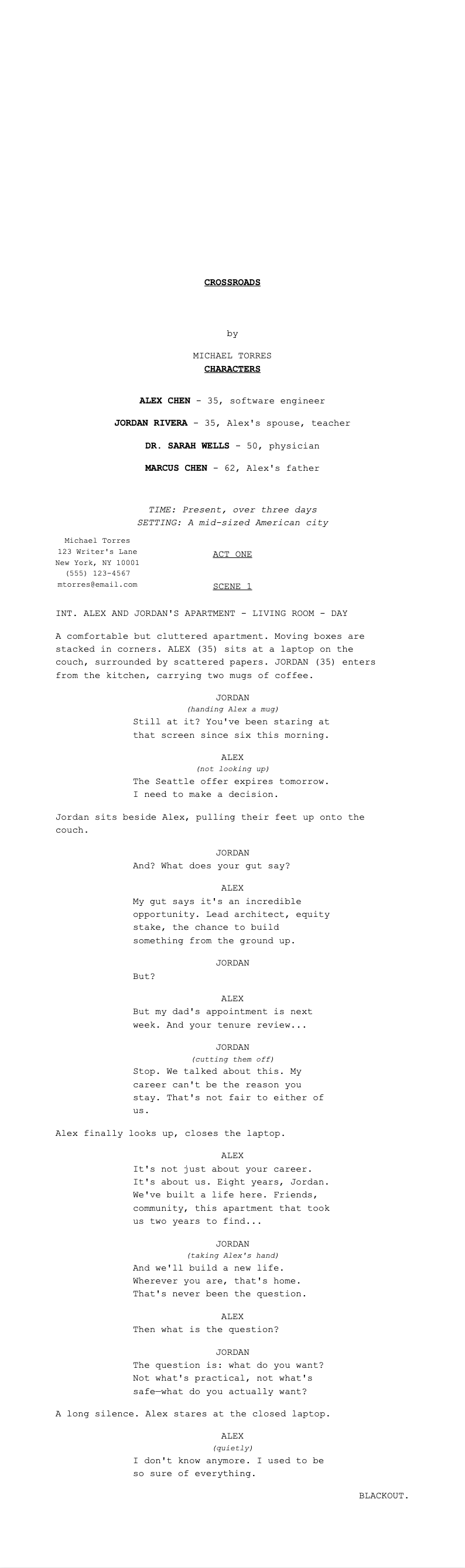 Professional screenwriter stage play script